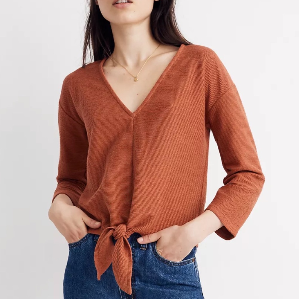 Texture & Thread Long-Sleeve Tie-Front Top 3x